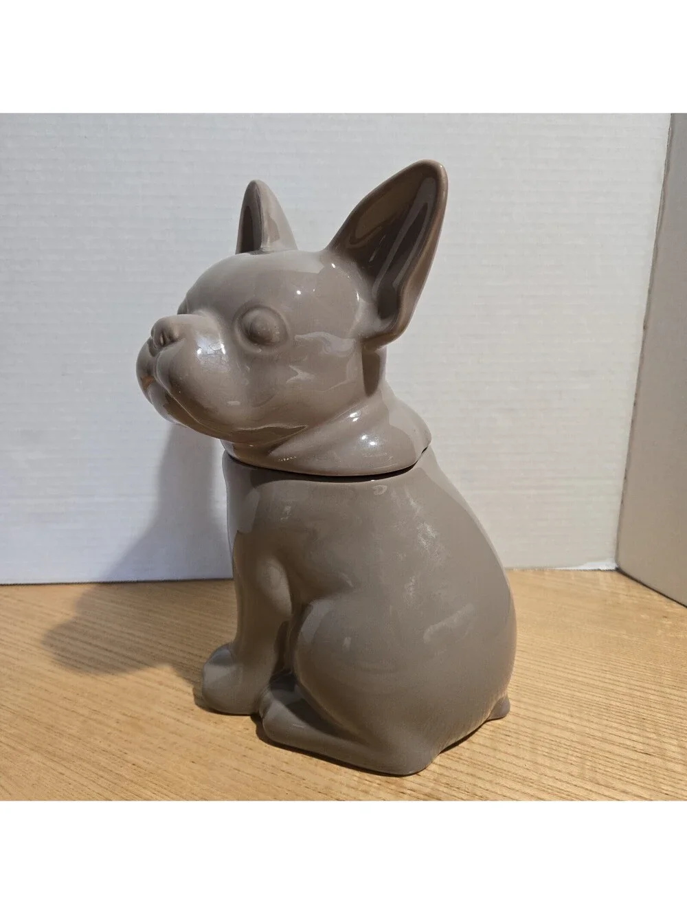 French Bulldog Cookie Jar Stoneware Frenchie Dog Treats Canister 10.5x5.25x6